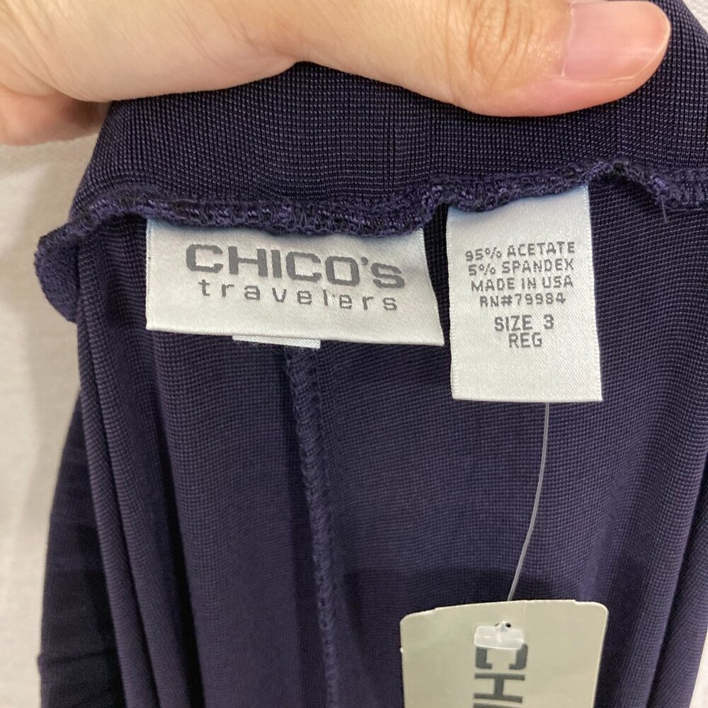 New Chico's Travelers size XL/3 Dark Purple Slinky Knit Wide Leg Pull-on Pants - Picture 2 of 8